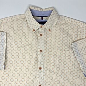 English Laundry Beige/Orange Geometric Short Sleeve Button Up Men's Shirt Size M